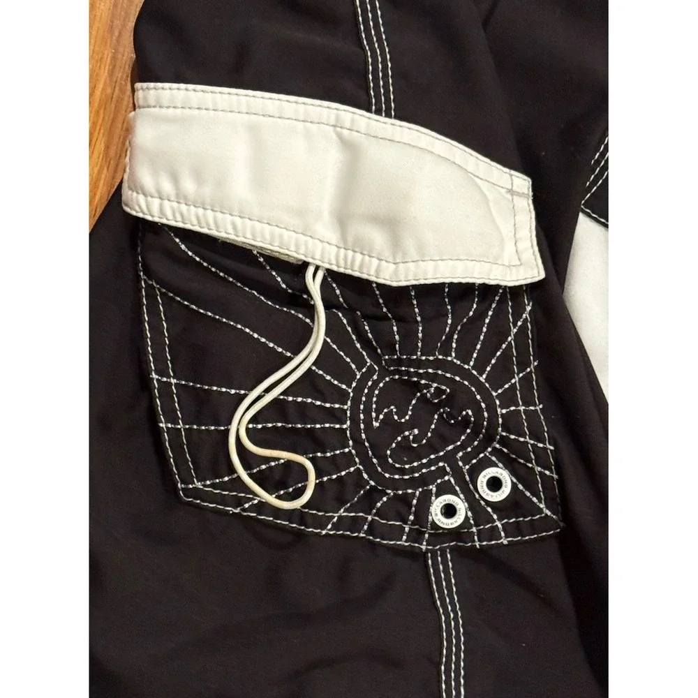 Vintage Billabong Andy Irons Rising Sun Board Shorts Black White 34 OG 90s Y2K